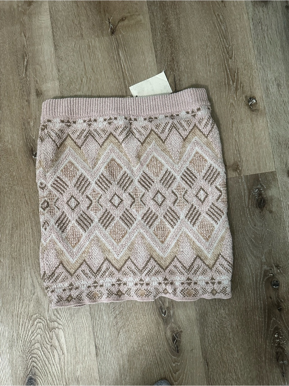 Hem & Thread Pink and Cream Geometric Knit Mini Skirt